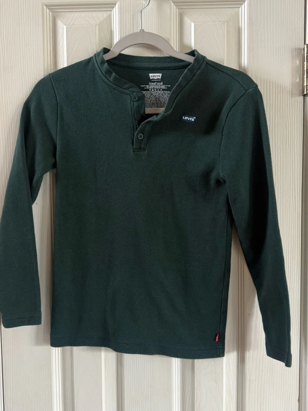 Levi's Forest Green Waffle Henley Sz LG 12-13yrs